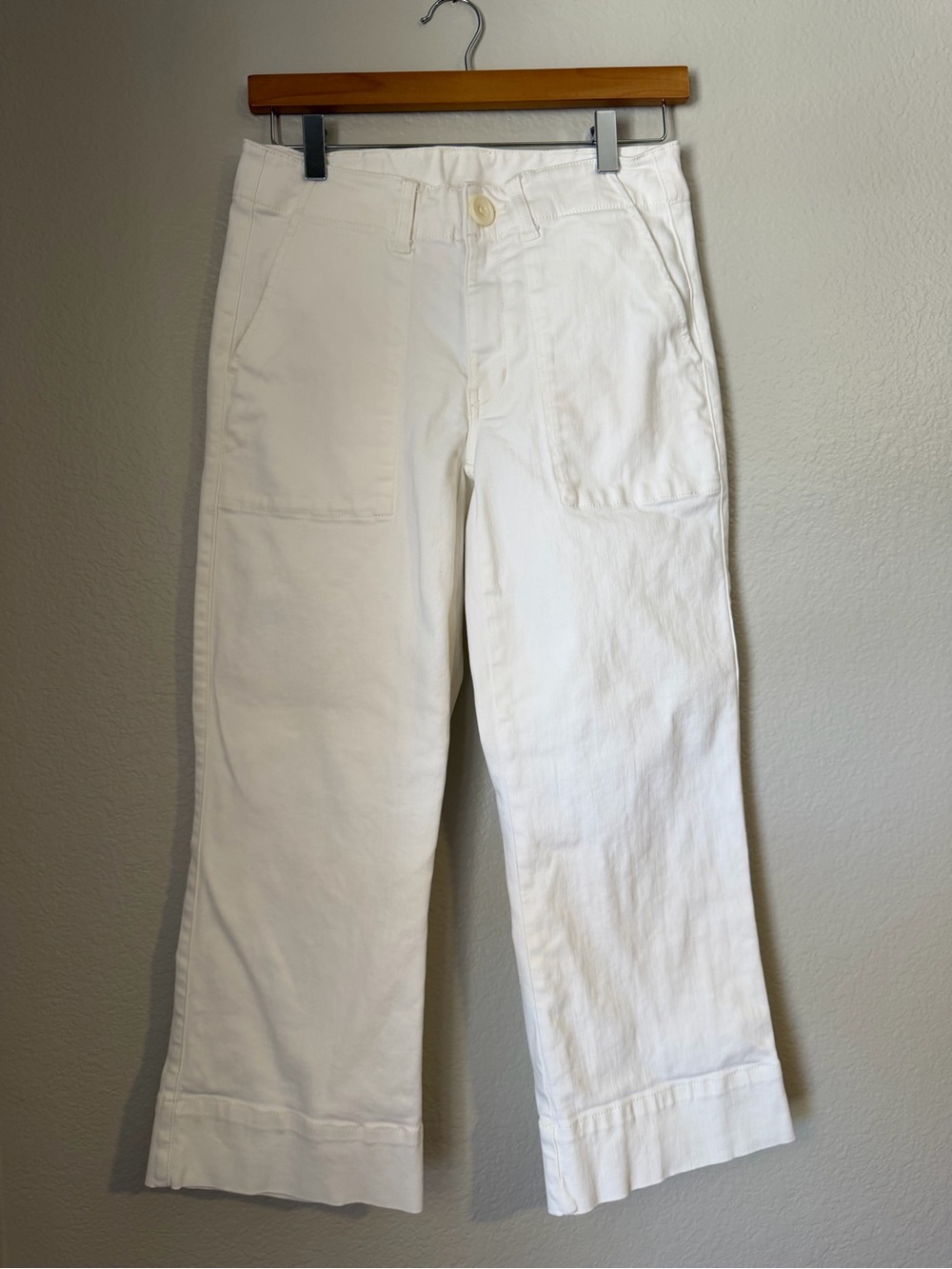 Cabi Lido Wide Leg Crop Jeans White Mid Rise Denim Size 2